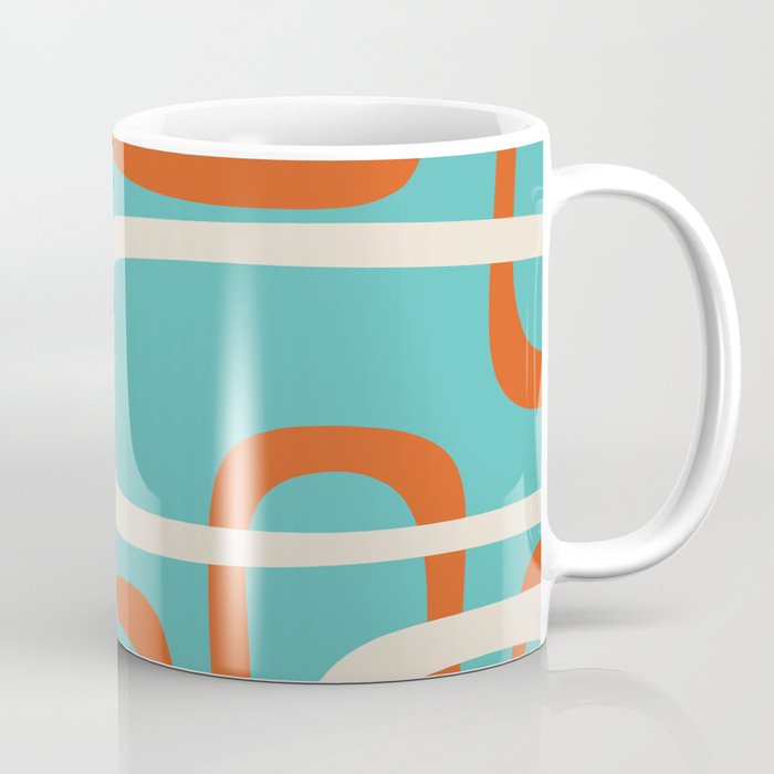 Fine Loops Mid-Century Modern Minimalist Turquoise Teal, Orange, Mustard, and Cream  Coffee Mug Gallery Image 1