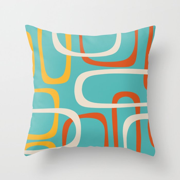 Fine Loops Mid-Century Modern Minimalist Turquoise Teal, Orange, Mustard, and Cream  Throw Pillow Gallery Image 6