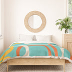 Fine Loops Mid-Century Modern Minimalist Turquoise Teal, Orange, Mustard, and Cream  Duvet Cover Gallery Image 3