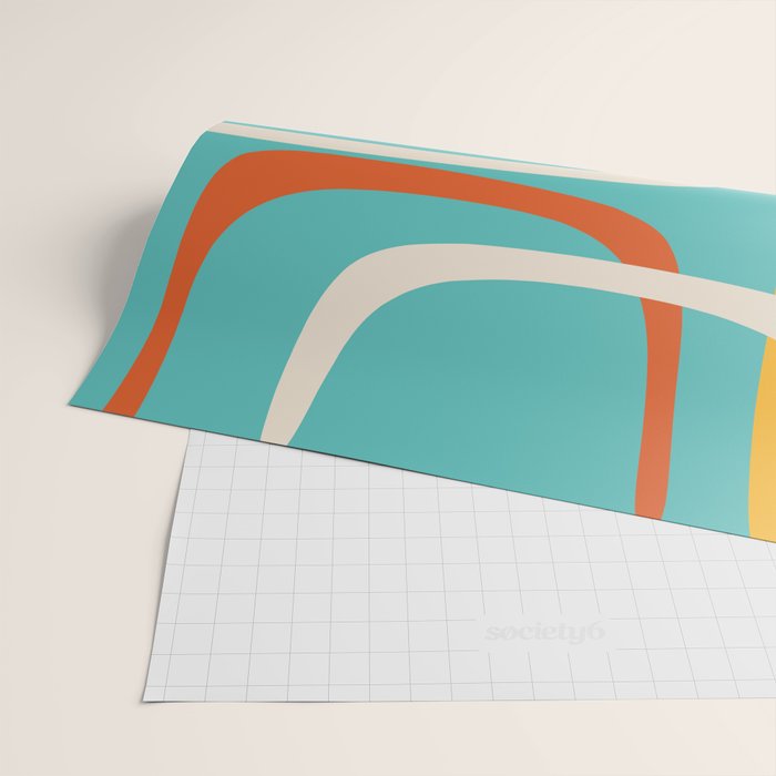 Fine Loops Mid-Century Modern Minimalist Turquoise Teal, Orange, Mustard, and Cream  Wrapping Paper Gallery Image 2
