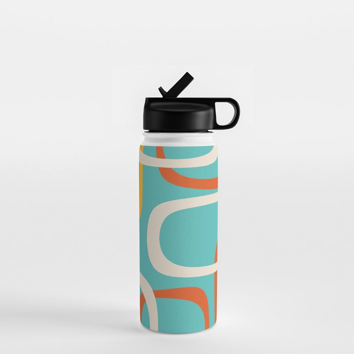Fine Loops Mid-Century Modern Minimalist Turquoise Teal, Orange, Mustard, and Cream  Water Bottle Gallery Image 1