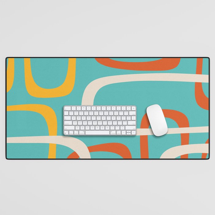 Fine Loops Mid-Century Modern Minimalist Turquoise Teal, Orange, Mustard, and Cream  Desk Mat Gallery Image 1