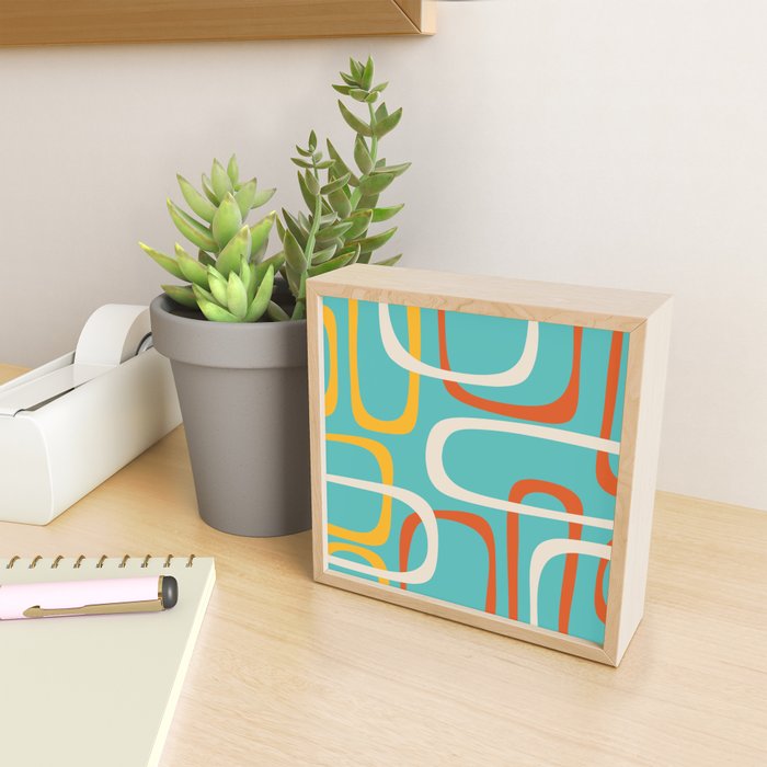 Fine Loops Mid-Century Modern Minimalist Turquoise Teal, Orange, Mustard, and Cream  Mini Art Print Gallery Image 2