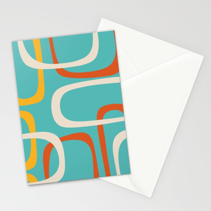 Fine Loops Mid-Century Modern Minimalist Turquoise Teal, Orange, Mustard, and Cream  Stationery Card Gallery Image 2