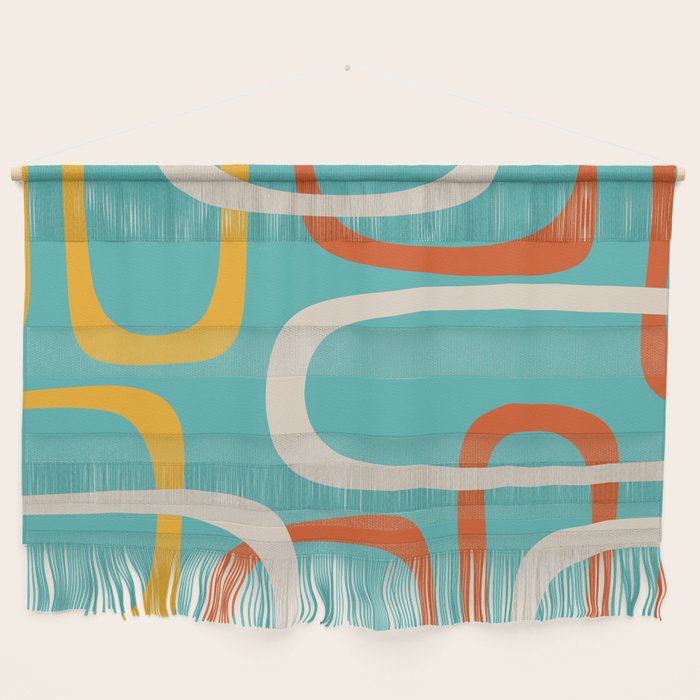 Fine Loops Mid-Century Modern Minimalist Turquoise Teal, Orange, Mustard, and Cream  Wall Hanging Gallery Image 1