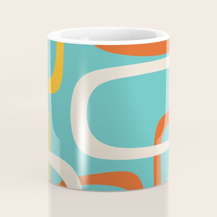 Fine Loops Mid-Century Modern Minimalist Turquoise Teal, Orange, Mustard, and Cream  Coffee Mug Gallery Image 4