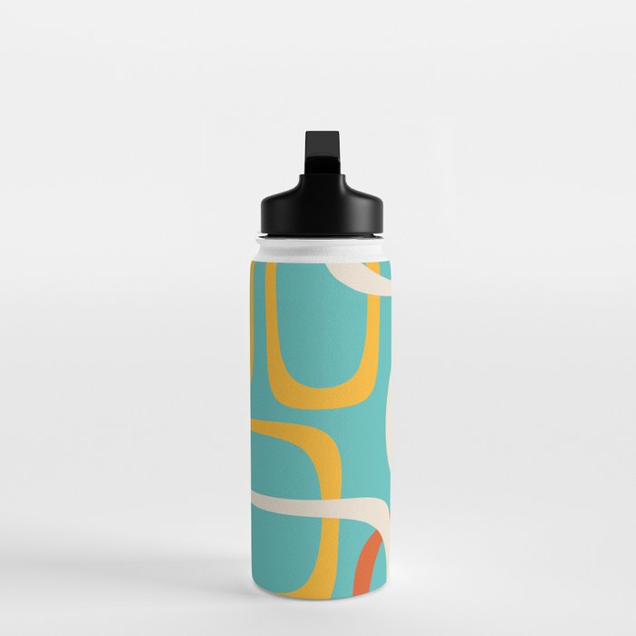 Fine Loops Mid-Century Modern Minimalist Turquoise Teal, Orange, Mustard, and Cream  Water Bottle Gallery Image 3