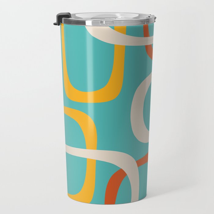 Fine Loops Mid-Century Modern Minimalist Turquoise Teal, Orange, Mustard, and Cream  Travel Mug Gallery Image 3