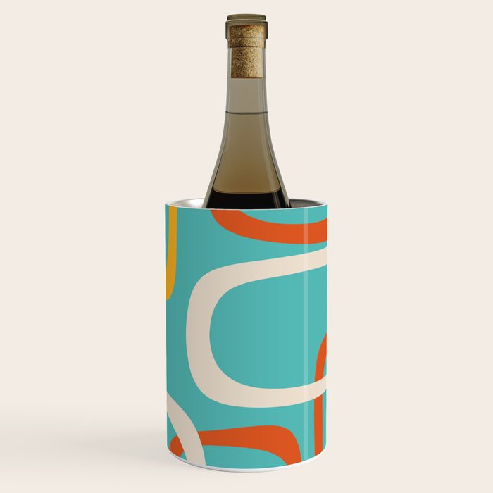 Fine Loops Mid-Century Modern Minimalist Turquoise Teal, Orange, Mustard, and Cream  Wine Chiller Gallery Image 1