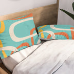 Fine Loops Mid-Century Modern Minimalist Turquoise Teal, Orange, Mustard, and Cream  Pillow Sham Gallery Image 2