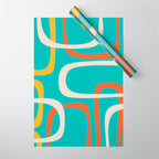 Fine Loops Mid-Century Modern Minimalist Turquoise Teal, Orange, Mustard, and Cream  Wrapping Paper Gallery Image 1