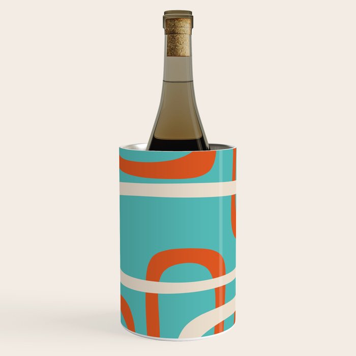 Fine Loops Mid-Century Modern Minimalist Turquoise Teal, Orange, Mustard, and Cream  Wine Chiller Gallery Image 3