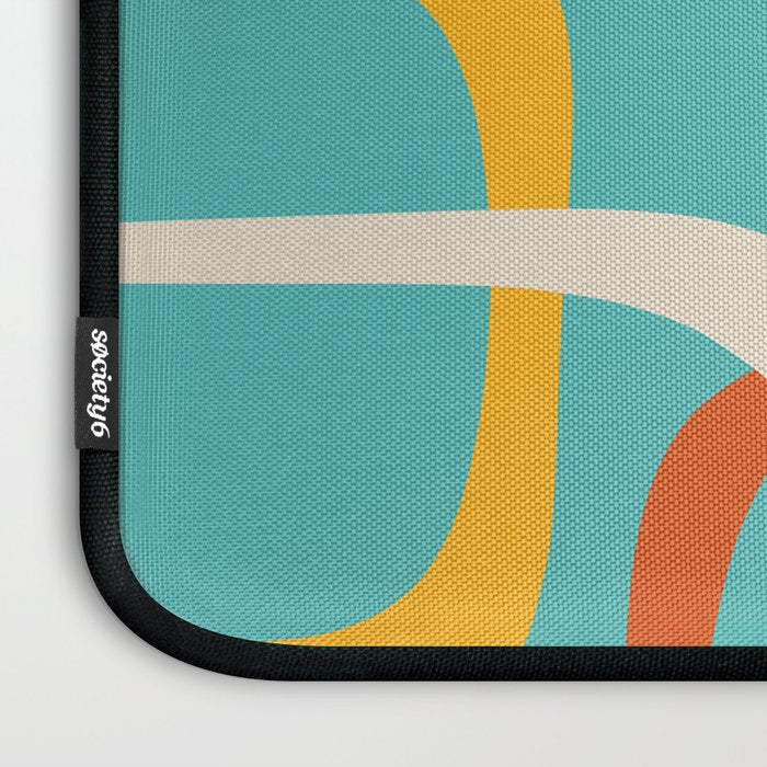 Fine Loops Mid-Century Modern Minimalist Turquoise Teal, Orange, Mustard, and Cream  Laptop Sleeve Gallery Image 3
