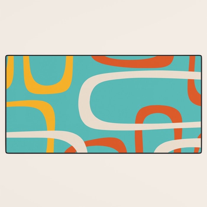Fine Loops Mid-Century Modern Minimalist Turquoise Teal, Orange, Mustard, and Cream  Desk Mat Gallery Image 3