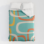 Fine Loops Mid-Century Modern Minimalist Turquoise Teal, Orange, Mustard, and Cream  Duvet Cover Gallery Image 6