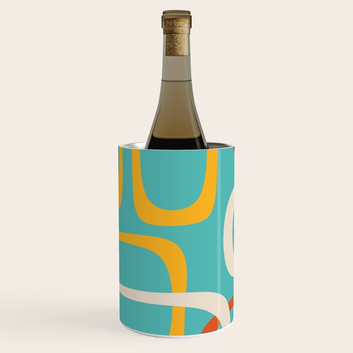 Fine Loops Mid-Century Modern Minimalist Turquoise Teal, Orange, Mustard, and Cream  Wine Chiller Gallery Image 2