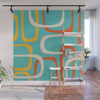 Fine Loops Mid-Century Modern Minimalist Turquoise Teal, Orange, Mustard, and Cream  Wall Mural Gallery Image 1