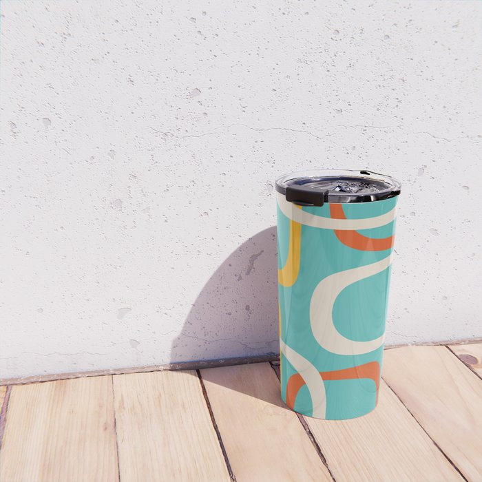 Fine Loops Mid-Century Modern Minimalist Turquoise Teal, Orange, Mustard, and Cream  Travel Mug Gallery Image 4