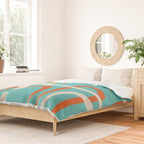 Fine Loops Mid-Century Modern Minimalist Turquoise Teal, Orange, Mustard, and Cream  Duvet Cover Gallery Image 2