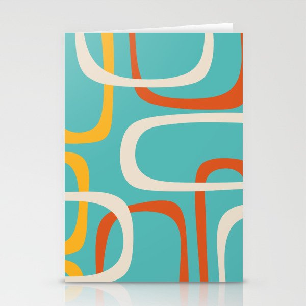 Fine Loops Mid-Century Modern Minimalist Turquoise Teal, Orange, Mustard, and Cream  Stationery Card Gallery Image 2