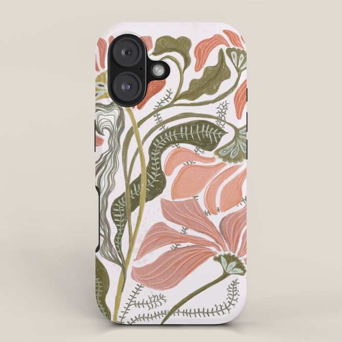Modern Chalk still life with flowers and fern iPhone Case Gallery Image 1