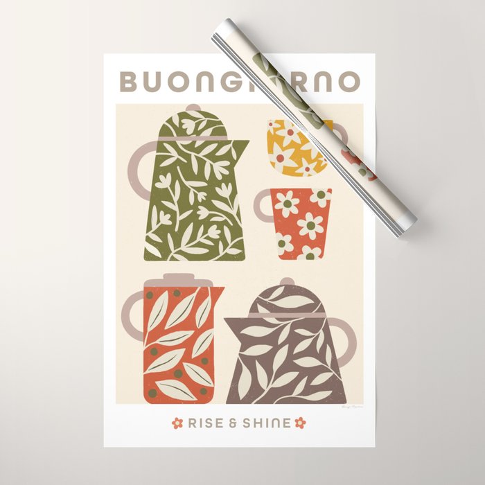 Buongiorno Retro Floral Coffee Wrapping Paper Gallery Image 1