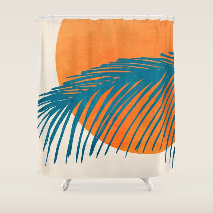 Palms and Sun - Retro Tropical Sunset Shower Curtain Gallery Image 1