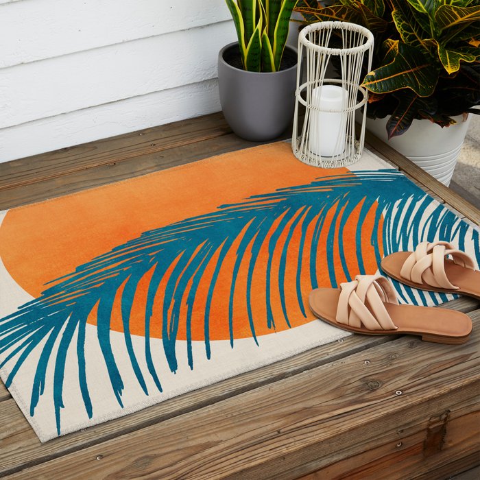 Palms and Sun - Retro Tropical Sunset Outdoor Rug Gallery Image 2