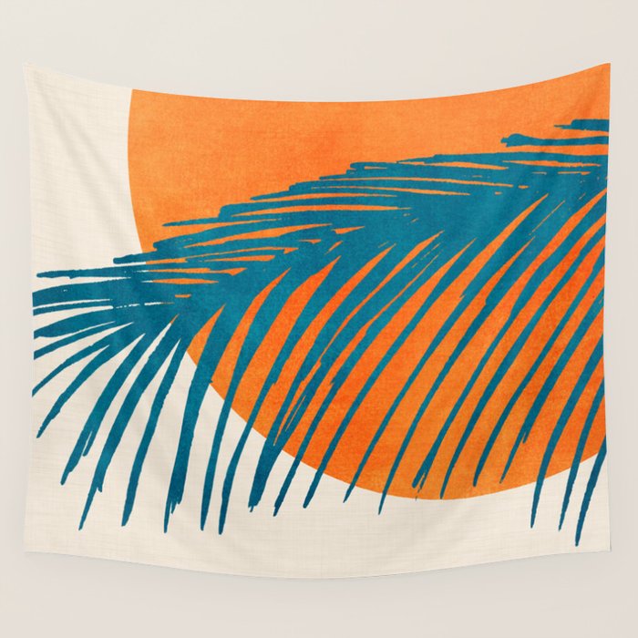 Palms and Sun - Retro Tropical Sunset Wall Tapestry Gallery Image 1