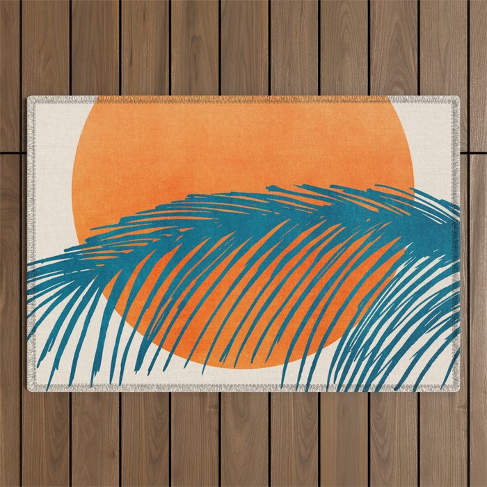 Palms and Sun - Retro Tropical Sunset Outdoor Rug Gallery Image 1