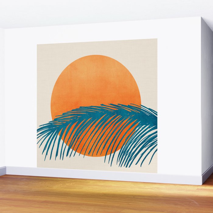 Palms and Sun - Retro Tropical Sunset Wall Mural Gallery Image 2