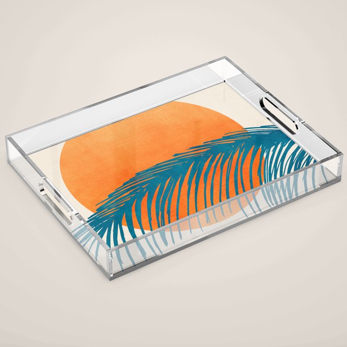Palms and Sun - Retro Tropical Sunset Acrylic Tray Gallery Image 1