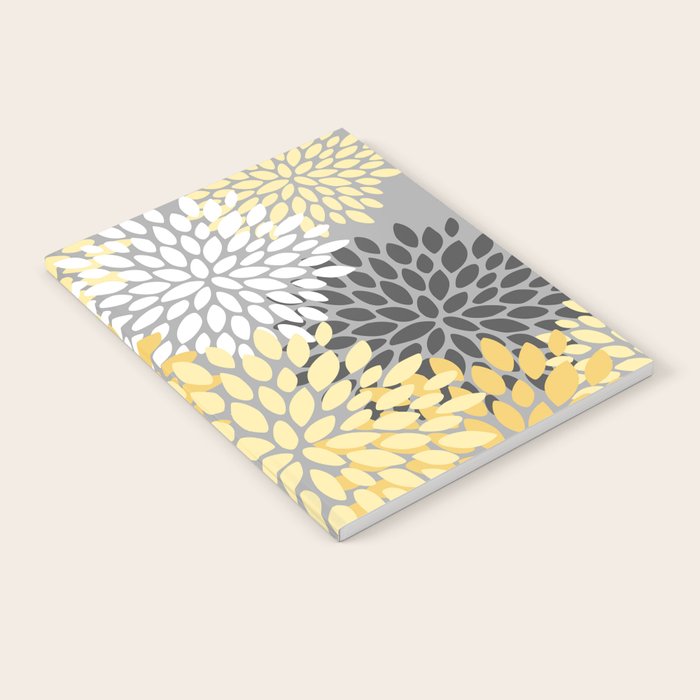 Floral Blooms, Gray, Charcoal, Yellow Notebook Gallery Image 2