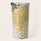Floral Blooms, Gray, Charcoal, Yellow Travel Mug Gallery Image 3