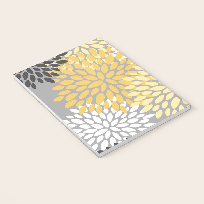 Floral Blooms, Gray, Charcoal, Yellow Notebook Gallery Image 3
