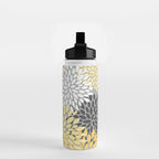 Floral Blooms, Gray, Charcoal, Yellow Water Bottle Gallery Image 2