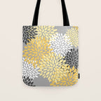 Floral Blooms, Gray, Charcoal, Yellow Tote Bag Gallery Image 1
