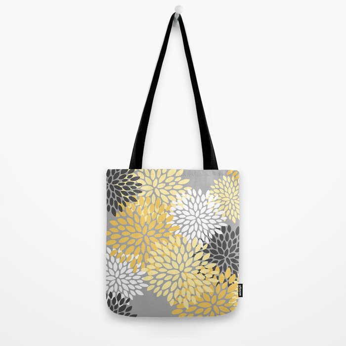 Floral Blooms, Gray, Charcoal, Yellow Tote Bag Gallery Image 2