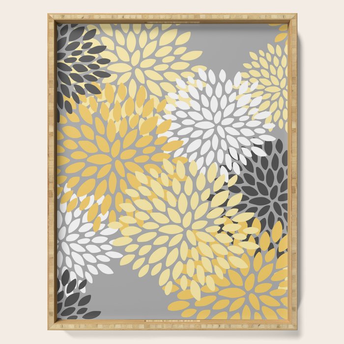 Floral Blooms, Gray, Charcoal, Yellow Serving Tray Gallery Image 1