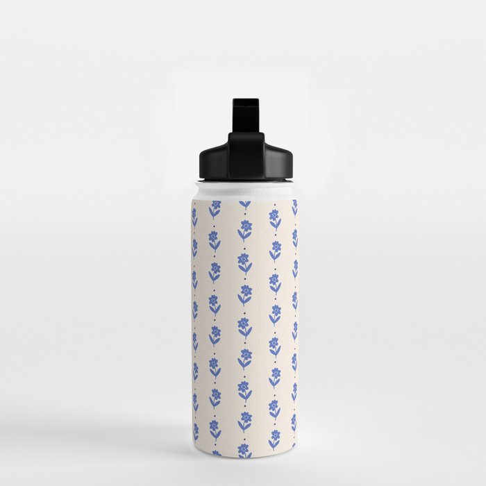 Simple Blue - Floral pattern Water Bottle Gallery Image 2