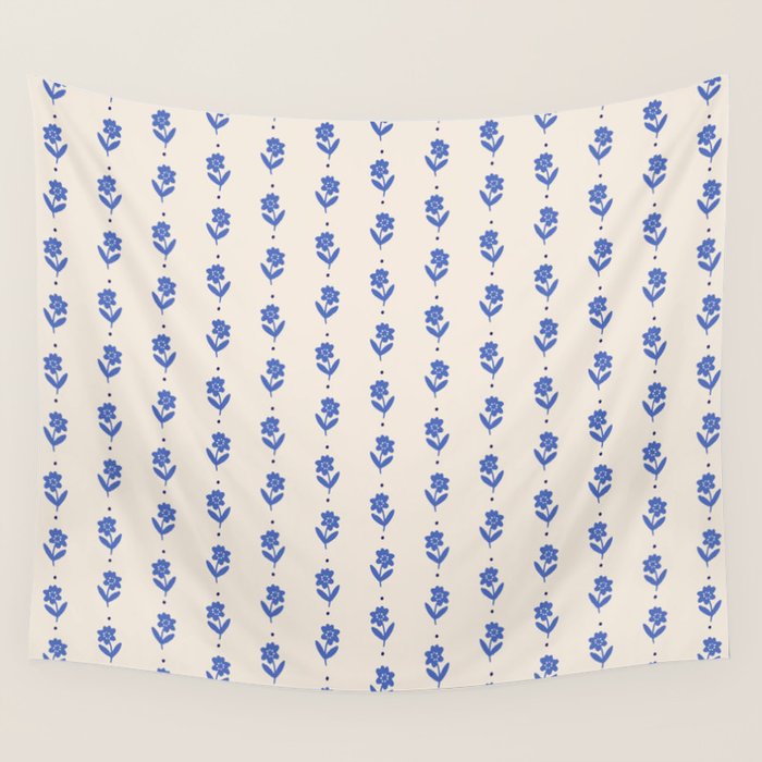 Simple Blue - Floral pattern Wall Tapestry Gallery Image 4