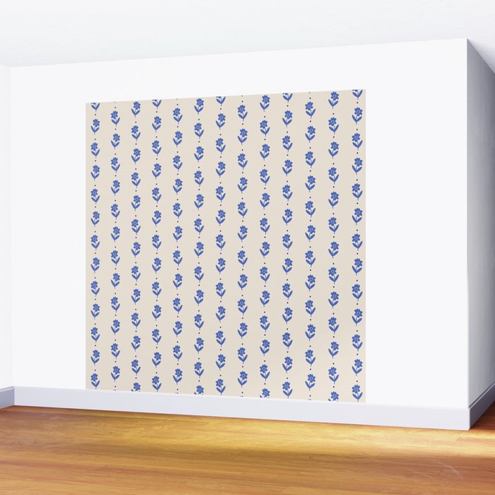 Simple Blue - Floral pattern Wall Mural Gallery Image 2