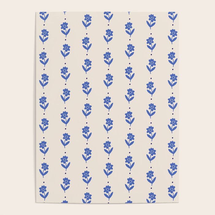 Simple Blue - Floral pattern Poster Gallery Image 1