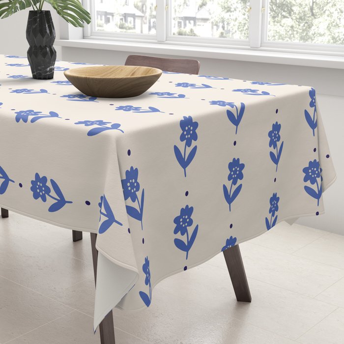 Simple Blue - Floral pattern Tablecloth Gallery Image 3