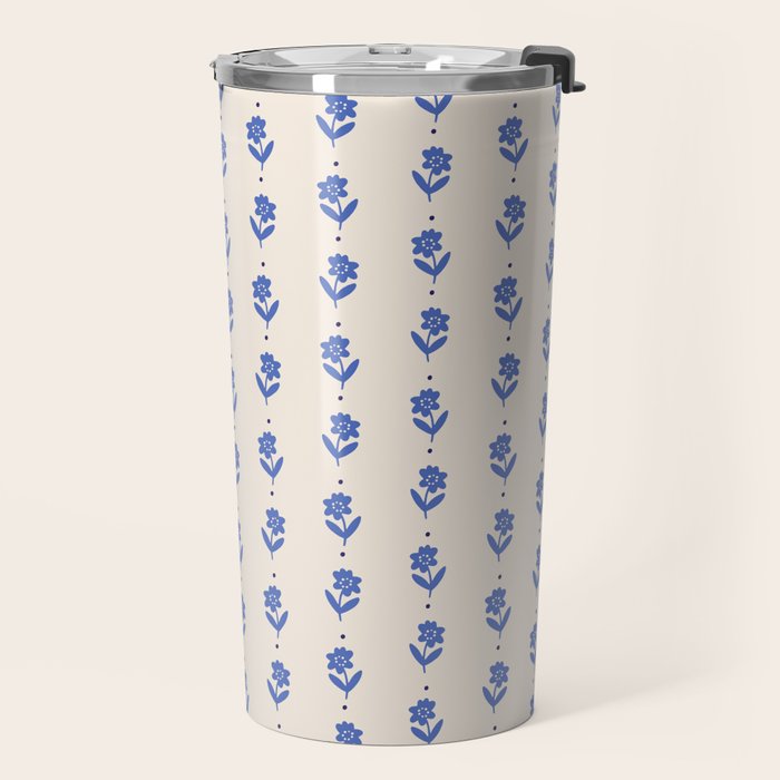 Simple Blue - Floral pattern Travel Mug Gallery Image 2