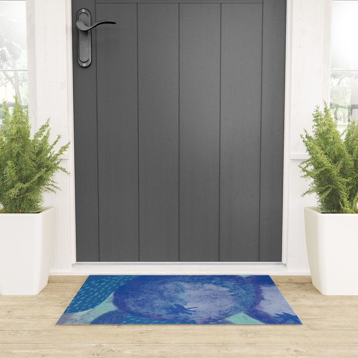 Fall Apple Orchard Painting in Cobalt Blue Welcome Mat Gallery Image 3