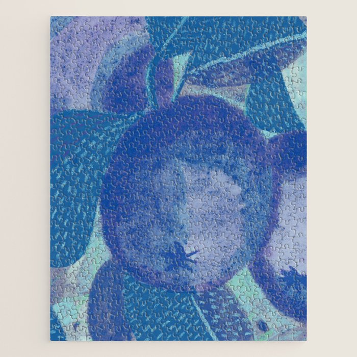 Fall Apple Orchard Painting in Cobalt Blue Jigsaw Puzzle Gallery Image 1