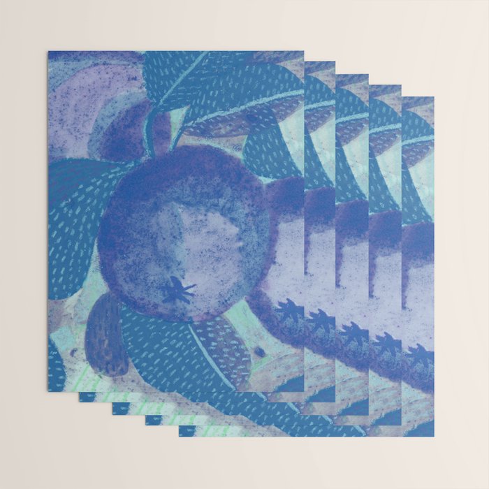 Fall Apple Orchard Painting in Cobalt Blue Wrapping Paper Gallery Image 3