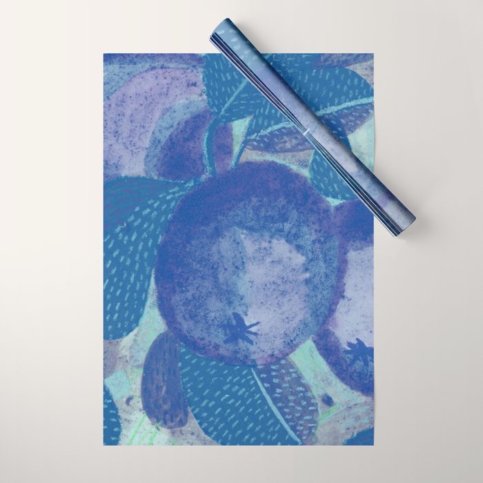 Fall Apple Orchard Painting in Cobalt Blue Wrapping Paper Gallery Image 1