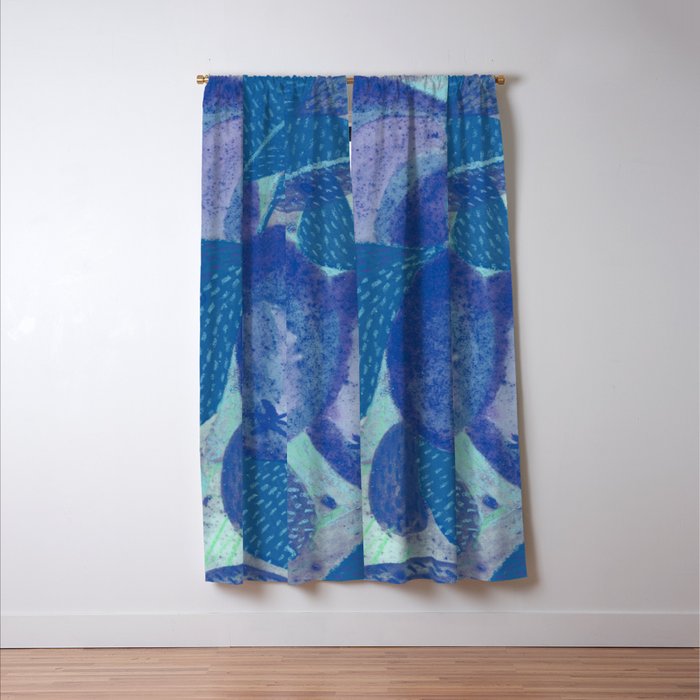 Fall Apple Orchard Painting in Cobalt Blue Window Curtain Gallery Image 3